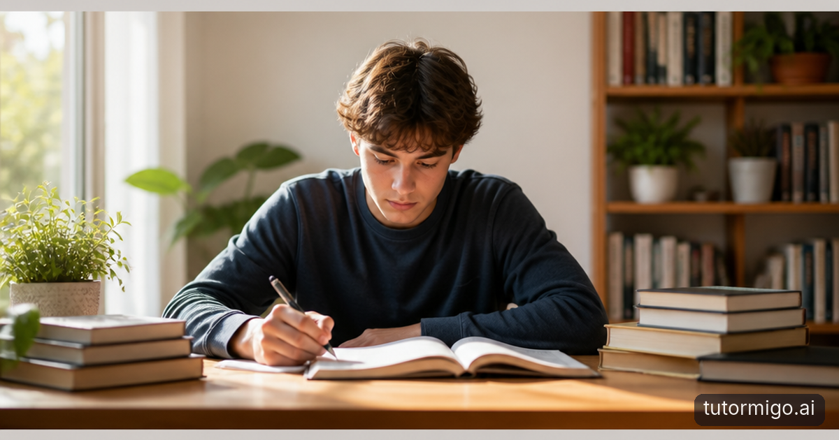 A student combines reading, interactive problem solving, and flashcard review during a focused study session.
