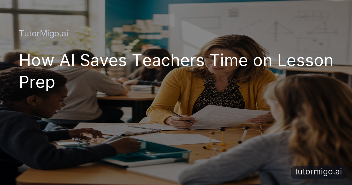 A teacher reviews lesson materials while students work in small groups during a classroom activity.