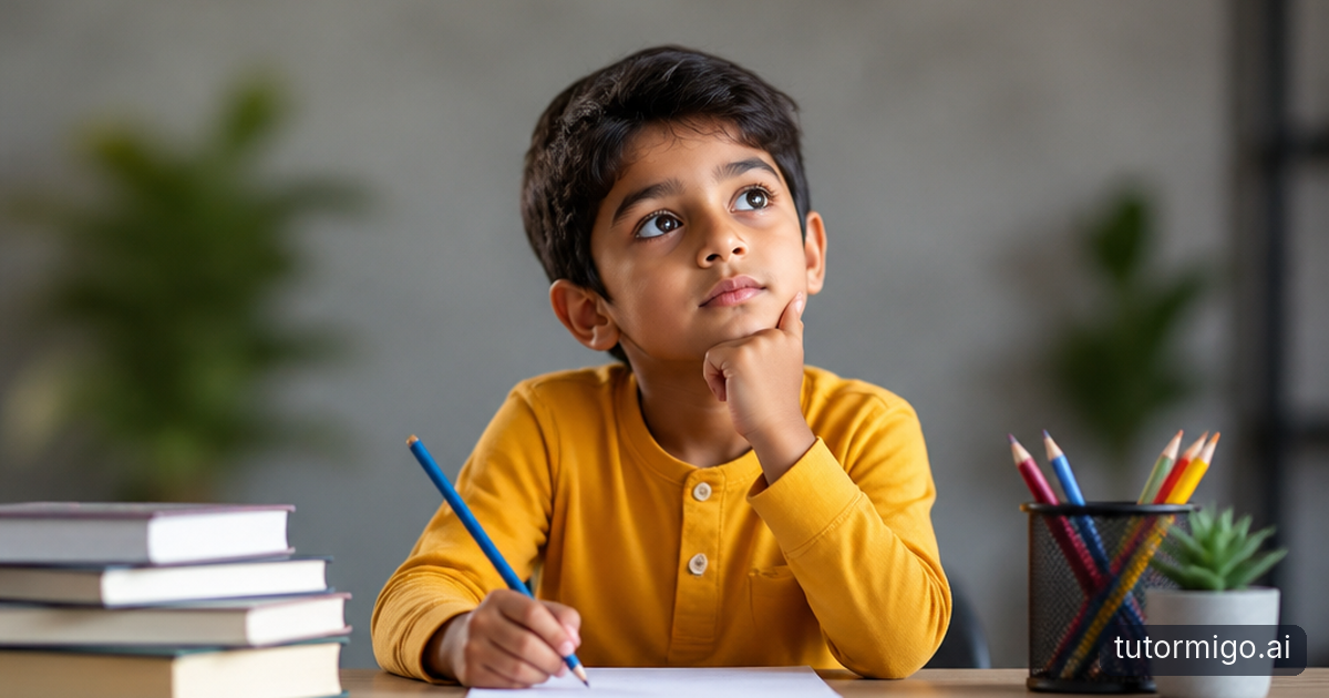 A child works independently with picture cards and a drawing at a kitchen table while a parent sits nearby.