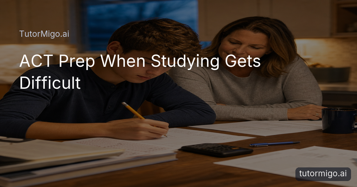 A high-school student works through an ACT practice section with a timer and supportive adult nearby.