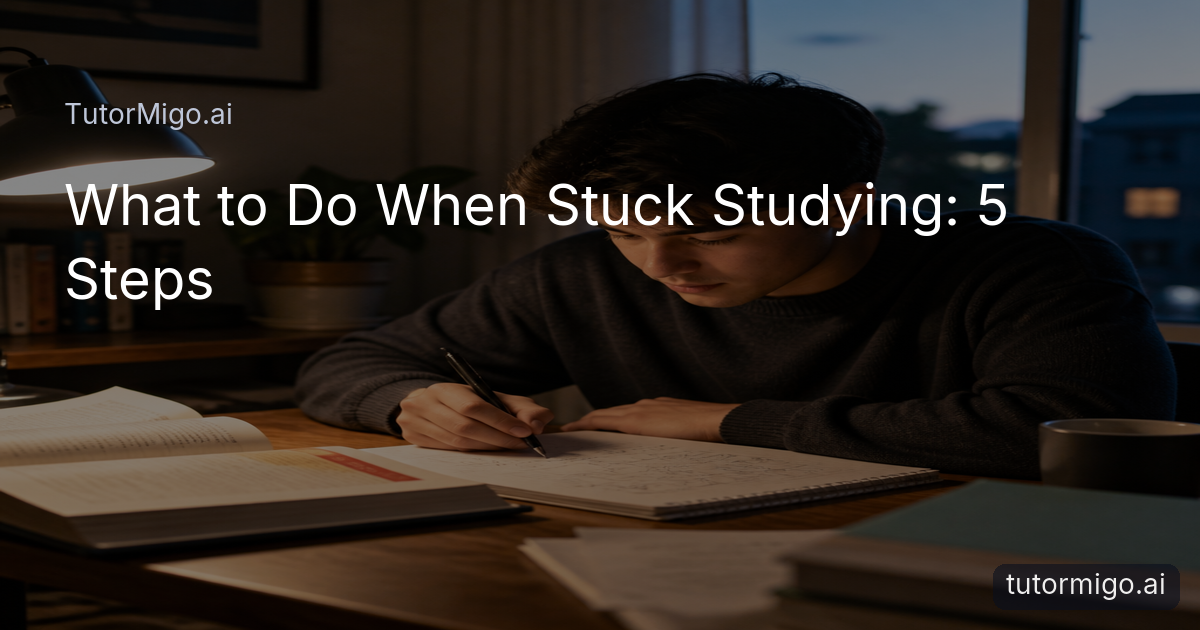 A student pauses over study notes and draws a diagram beside a textbook in a warmly lit study space.
