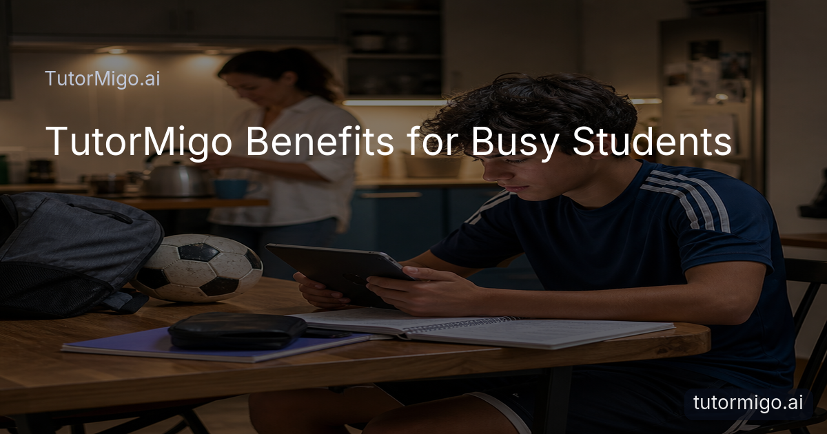 A student studies at a kitchen table after sports practice while a parent supports the evening routine.