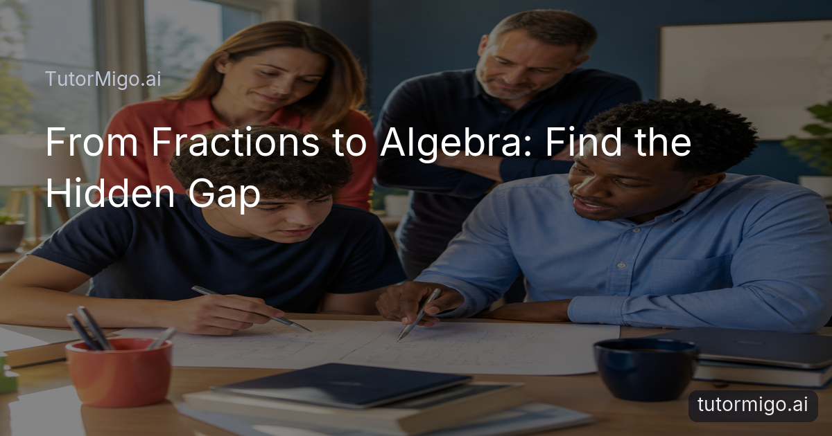 A student connects fraction models to algebra steps while a tutor, parent, and teacher provide support.