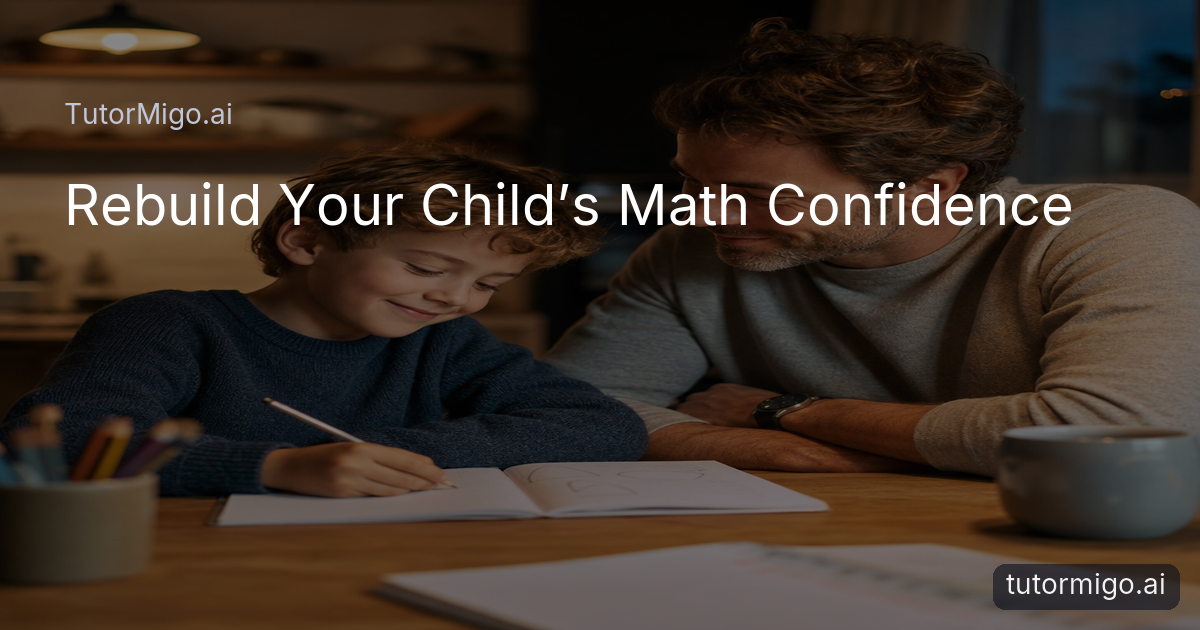 A parent and child share a quiet, encouraging moment over a math problem at the kitchen table.