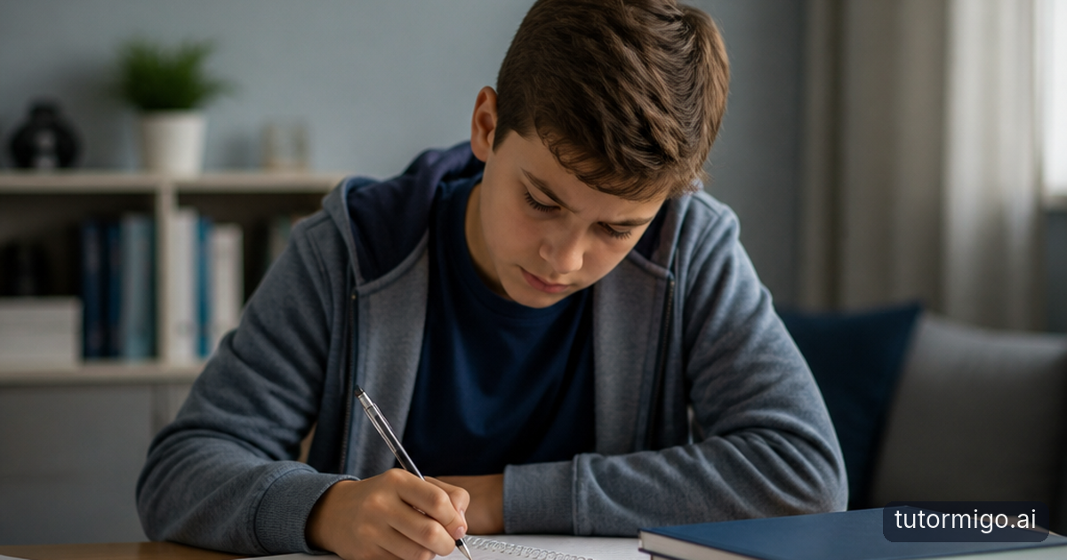 A middle school student works on algebra practice while a teacher monitors progress in a warmly lit classroom.