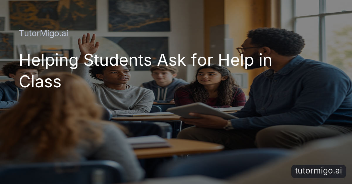A student raises a hand during a supportive classroom discussion while the teacher listens attentively.