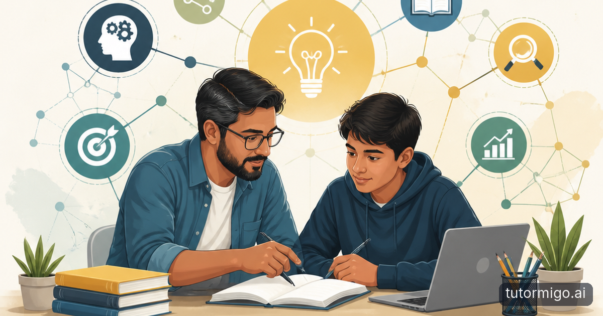 A student and adult learner work quietly at a library table while a phone rests face down nearby.