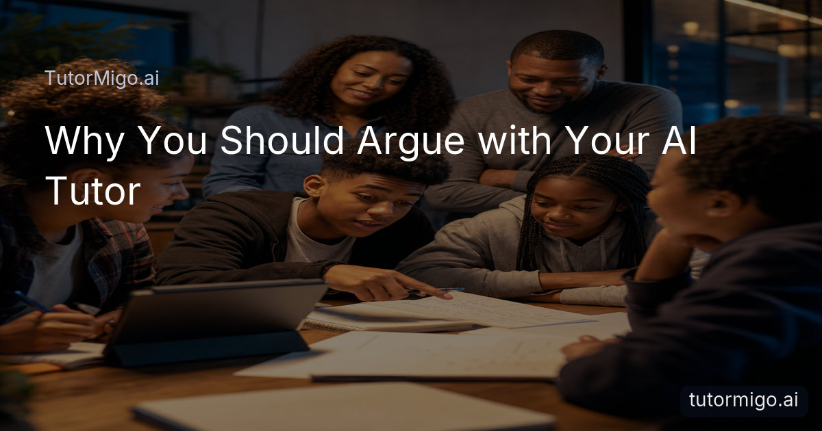 Students debate a study topic together while using an AI tutor workspace and reviewing handwritten evidence.
