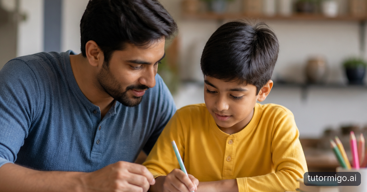 A parent and child practice with a few plant flashcards at a kitchen table beside a timer.